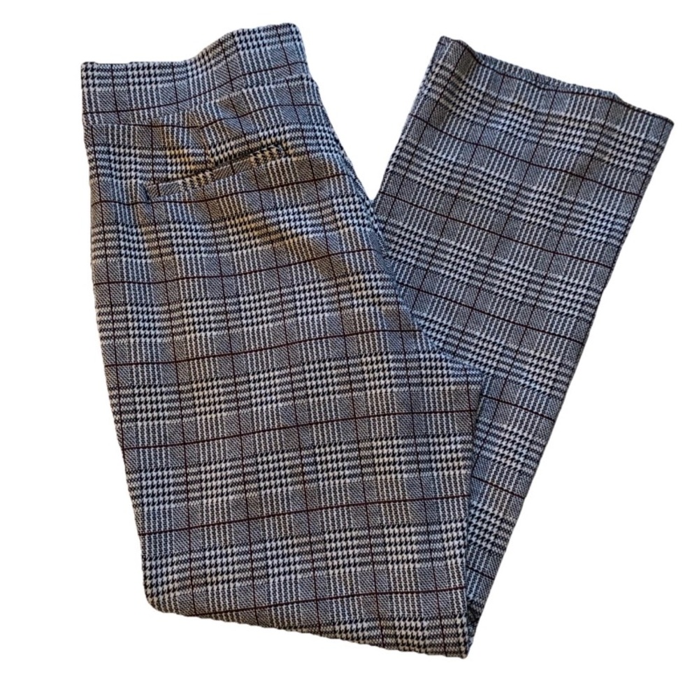 Time & Tru Black White Houndstooth Glen Plaid Pull On Straight Pants Women’s L